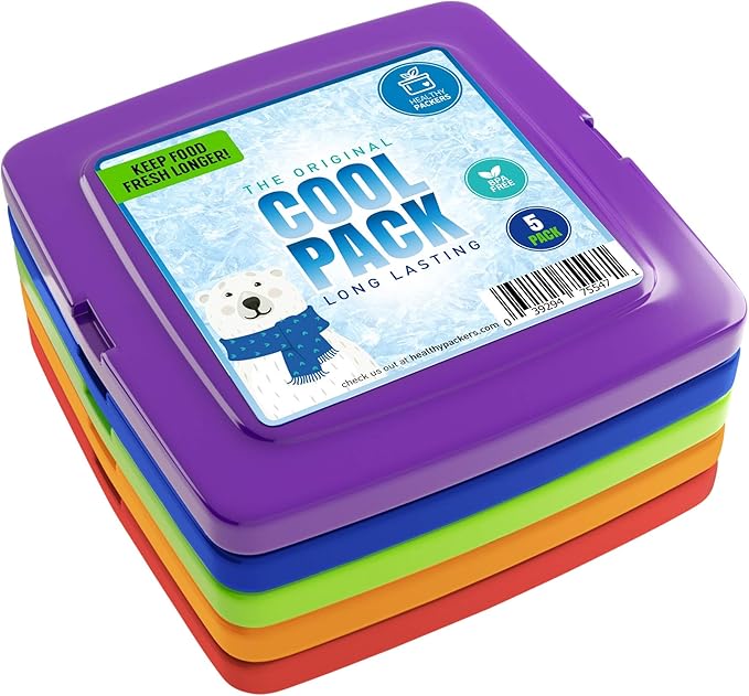 Healthy Packers® Reusable Ice Packs for Lunch Boxes Kids and Adults | Long‑Lasting Thin Freezer Packs for Coolers, Bento Boxes, Lunch Bags, Travel, School Meals, and Meal Prep (5-Pack | Square)
