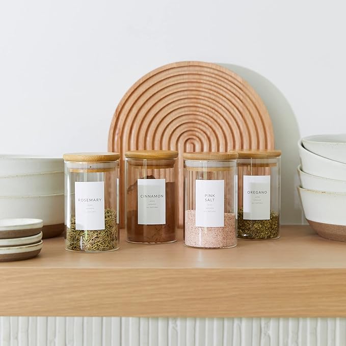 Minimalist Spice Labels for Glass Jars - 142 Spice Jar Labels Preprinted Waterproof, White Rectangle Herb Stickers, Seasoning Herb Containers Kitchen Pantry Organization