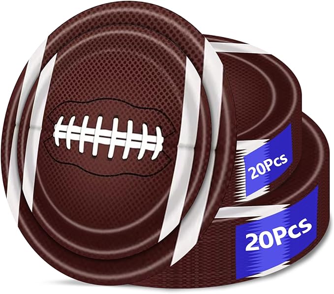 40pcs Football Party Paper Plates Set Disposable Sports Party Food Dinner Dessert Plate Birthday Tableware Decorations Favors, Including 20pcs 9" and 20pcs 7" Plates for Football Theme Plate