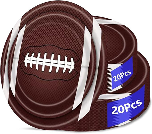40pcs Football Party Paper Plates Set Disposable Sports Party Food Dinner Dessert Plate Birthday Tableware Decorations Favors, Including 20pcs 9" and 20pcs 7" Plates for Football Theme Plate