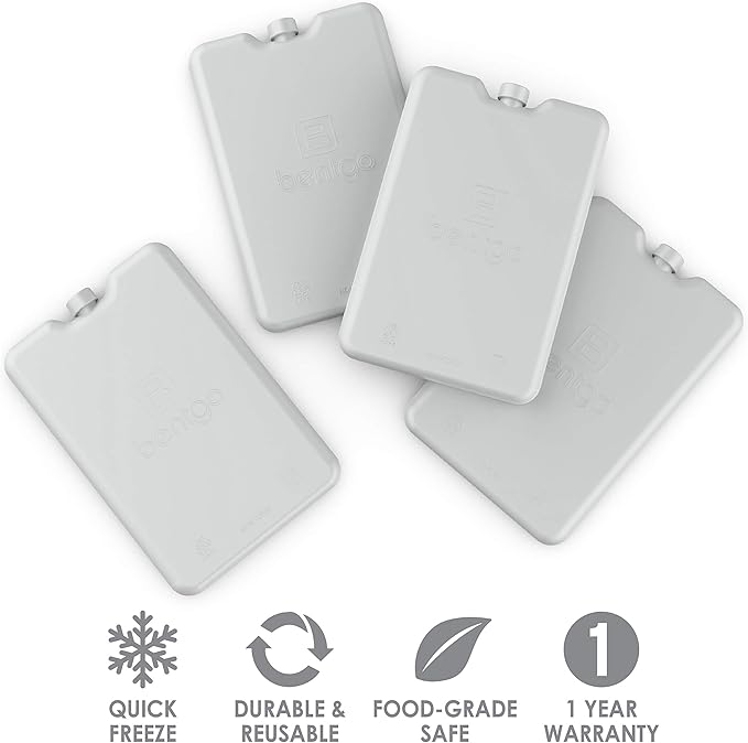 Bentgo Ice Lunch Chillers - Ultra-Thin Ice Packs Perfect for Everyday Use in Lunch Bags, Lunch Boxes and Coolers - 4 Pack (Gray)