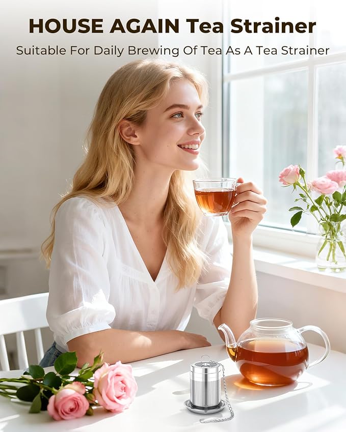 Tea Infusers for Loose Leaf Tea, Extra Fine Mesh Tea Strainer, Updated Slim Threaded Lid 304 Stainless Steel Tea Steeper with Drip Tray for Tea, Spices & Seasonings