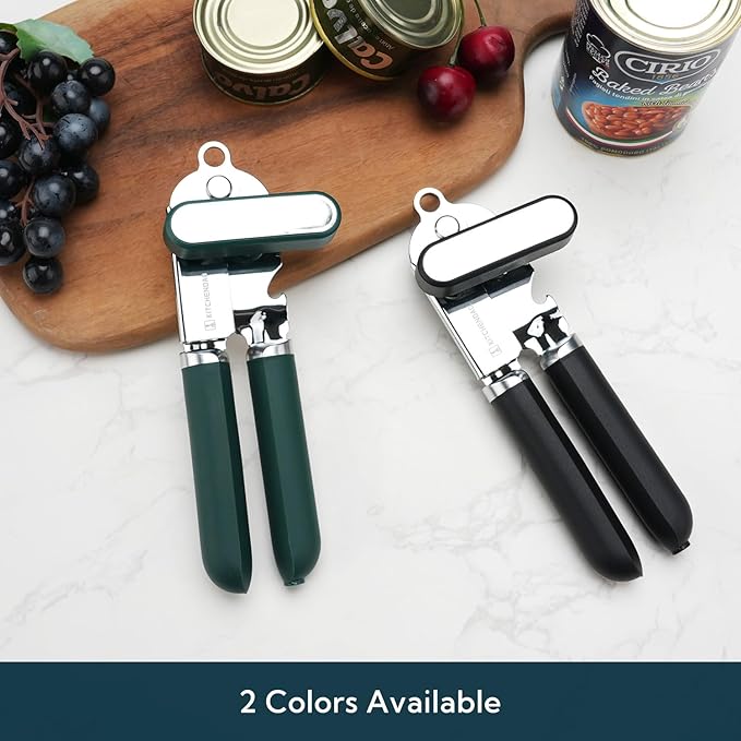 KITCHENDAO Manual Can Opener, Super Sharp Sandvik 12C27 Blade, Handheld Can Opener with Magnet, Smooth Edge Cut, Soft Grip, Oversized Knob for Seniors & Arthritis, Easy to Use, Black