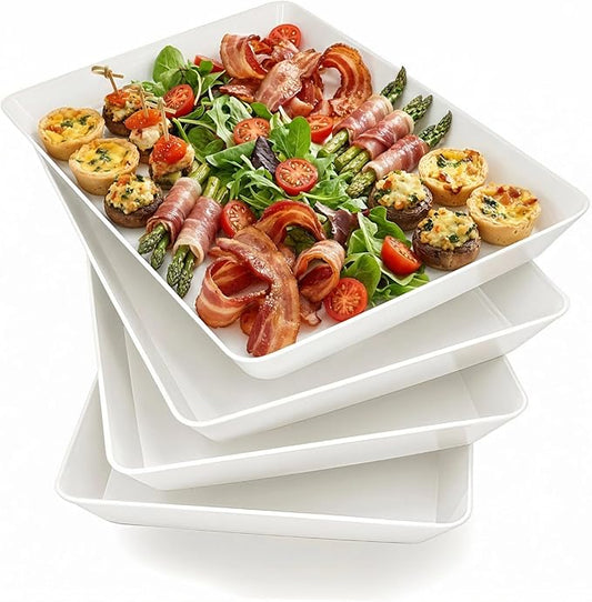 Serving Tray Platter, 3 Pcs Food Tray for Veggie Fruit Snack Dessert Cookie Cheese, Food Trays for Party Supplies Display, Plastic Platters for Serving Food, Large White Trays, BPA Free