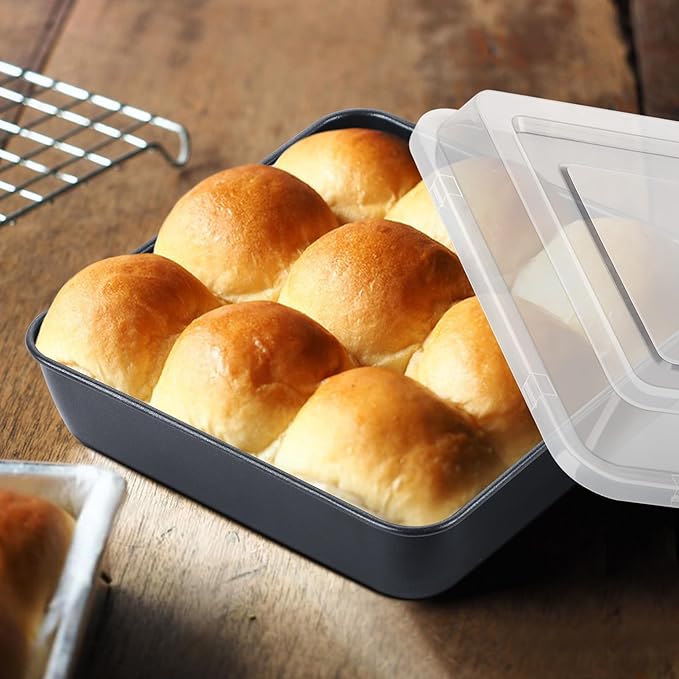 E-far 8x8 Inch Square Baking Pan with Lid Set, Nonstick Square Cake Pans Metal Bakeware for Oven Cooking Lasagna Brownies, Stainless Steel Core & Easy Release, 4 Pieces(2 Pans+2 Covers)
