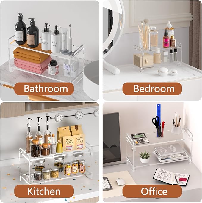 Coffee Station Organizer Countertup: Coffee Bar Accessories - 2 Tier Kitchen Acrylic Storage Shelf for Placing Mugs Beans Syrup Cups Stirrers