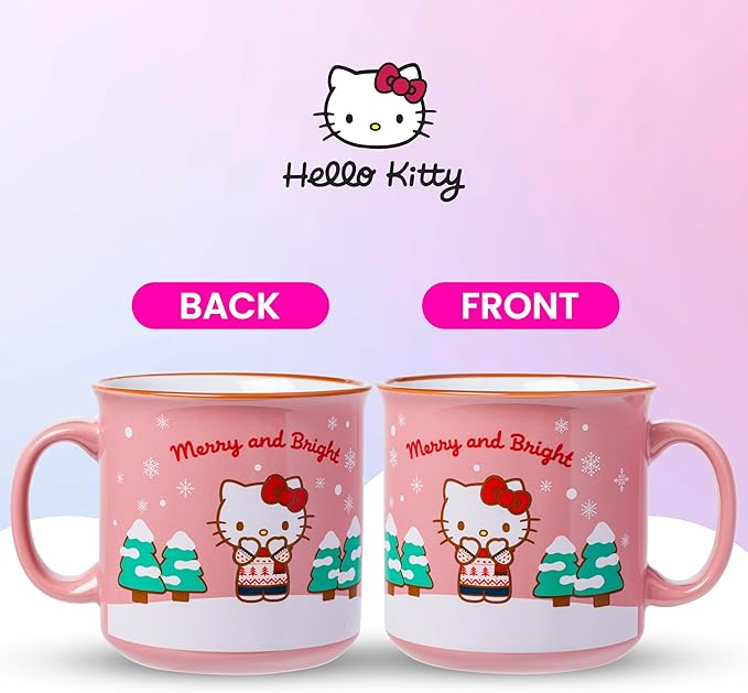 Silver Buffalo Sanrio Hello Kitty Holiday Christmas Merry and Bright Ceramic Camper Mug, 20 Ounces