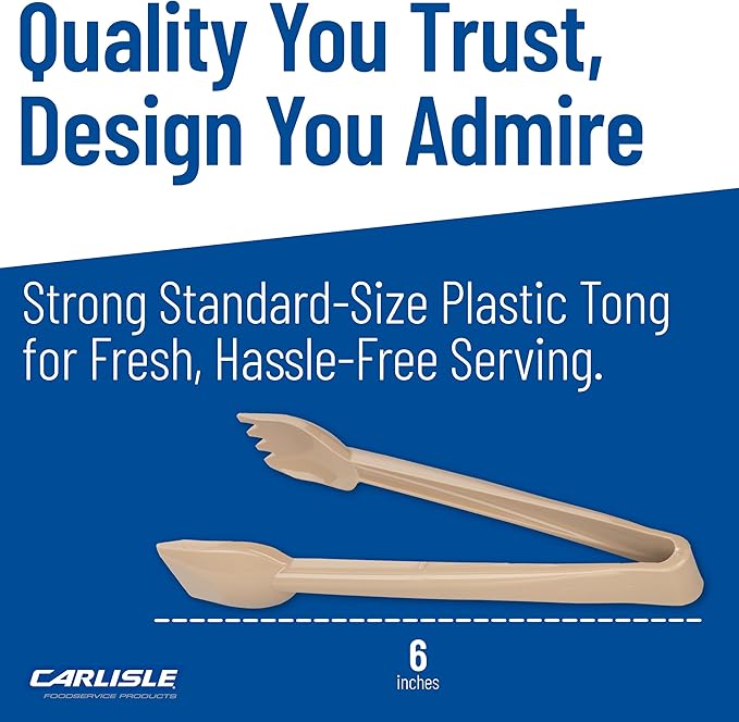 Carlisle FoodService Products 460606 Carly Salad Tong, 6" Salad Tong, Beige (12 Pack)