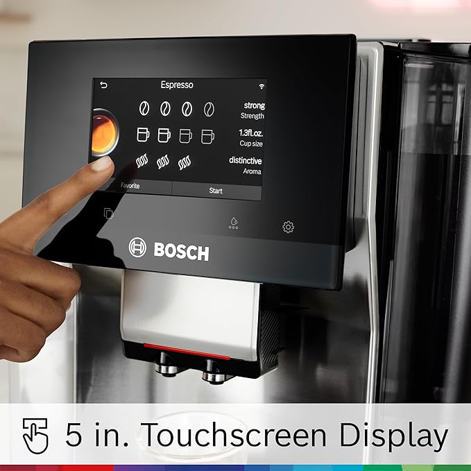 Bosch Fully Automatic Coffee and Espresso Machine - 36 Drinks, Double Cup Barista Style Super Coffee Maker - Touchscreen, Large Bean Capacity - Easy Clean, Maintenance - Stainless Steel - TQU60703