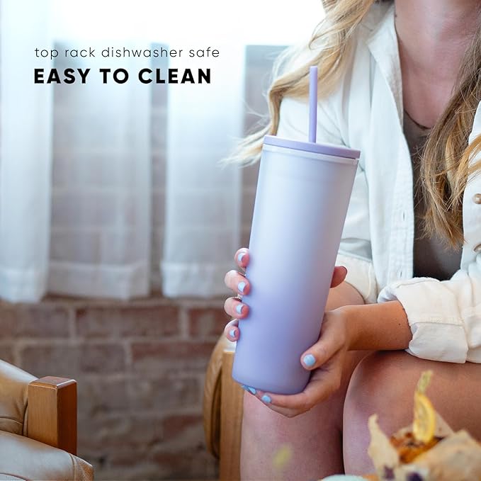 Simple Modern Plastic Tumbler with Lid and Straw | Reusable BPA Free Iced Coffee Cups Double Wall Smoothie Cup | Gifts for Women Men Him Her | Classic Collection | 24oz | Sherbet Swirl
