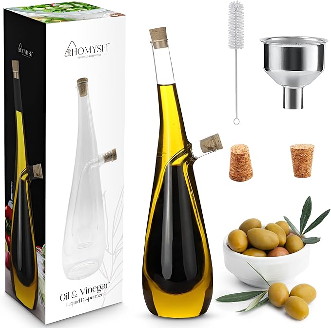 Oil and Vinegar Premium Dispenser, Beautiful and Elegant Olive Oil Dispenser Set for Your kitchen, Glass Bottle for Salad Dressing and Cooking, 13 Oz