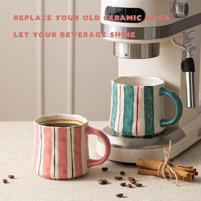 Stripe Ceramic Coffee Mugs, 12oz Vibrant Striped Red Design Cute Mugs, Dishwasher & Microwave Safe Cups for Coffee, Tea, and Cocoa, Perfect for Daily Brews tea or coffee