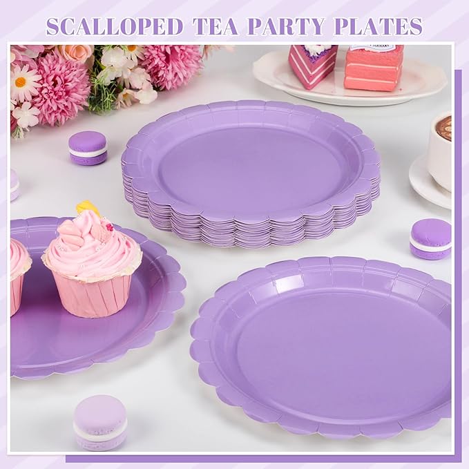 30 Pcs Lavender Plates 9 Inch Disposable Scalloped Easter Plates Light Purple Birthday Plate Cute Dessert Party Plate for Easter, Wedding, Bridal Shower, Girls Birthday