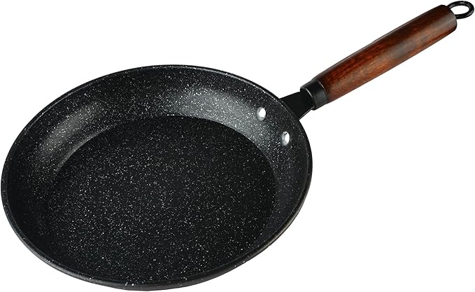 Non-stick frying pan, granite-coated skillet, lightweight egg pan, chef's frying pan,Fried eggs don't stick to the pan， wooden handle (10 inches)