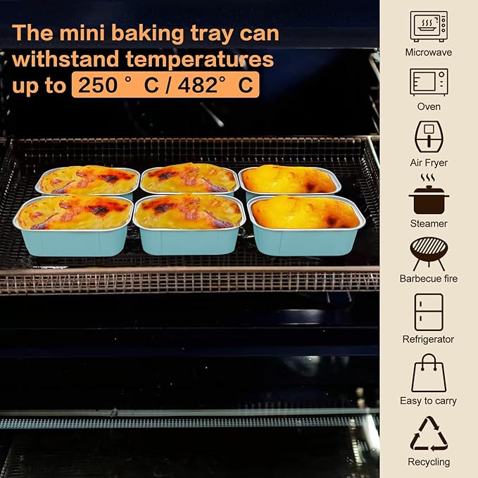 Mini Loaf Pans With Lids And Spoons 50 Pack,5.5 Oz Rectangle Mini Individual Cake Tins Disposable Small Aluminum Foil Baking Pans(50, Wathet)