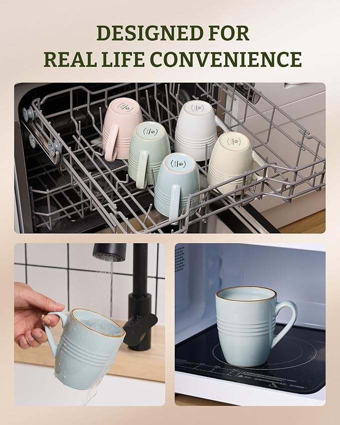 famiware Jupiter Coffee Mugs Set of 4, 14 OZ Coffee Mug, Microwave and Dishwasher Safe, Coffee Cups with Handle for Coffee, Tea, Cocoa, Milk, Multi-color (Pack of 2)