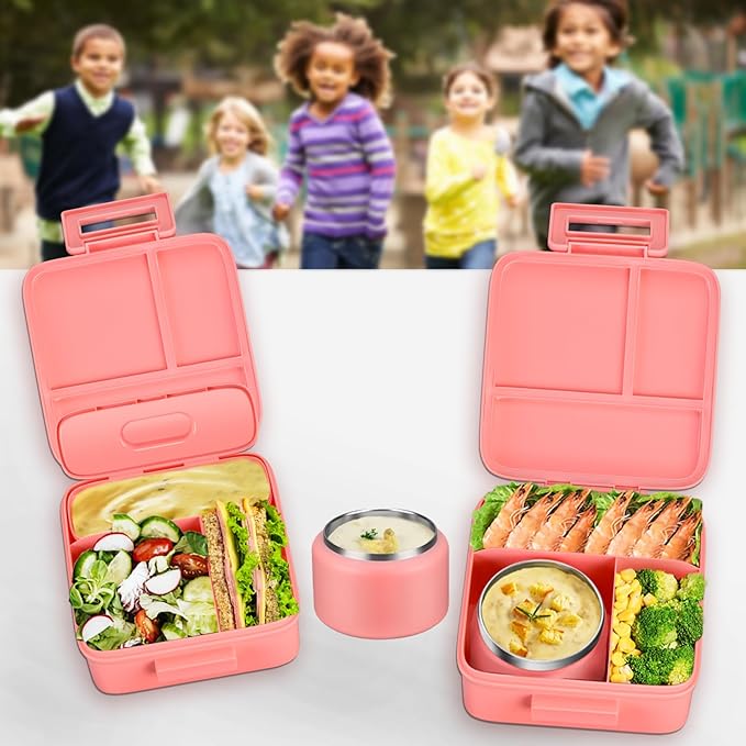 MAISON HUIS Bento Lunch Box with 8oz Soup Thermo, 5-Compartment Leak-Proof Container, Thermo Hot Food Jar and Insulated Lunch Bag, BPA Free,Travel, School