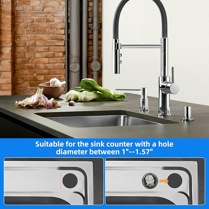 Soap Dispenser for Kitchen Sink, Brushed Nickel Countertop Dispenser with 39" Tube Kit, Use Large Bottles & No More Refills (Black)