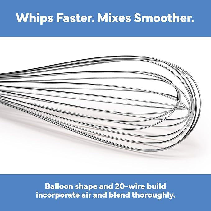 Misen Stainless Steel Balloon Whisk - Dishwasher Safe - Ergonomic Silicone Grip, Versatile Cooking Whisk for Eggs, Durable Construction - Professional-Grade Kitchen Tool - Blue