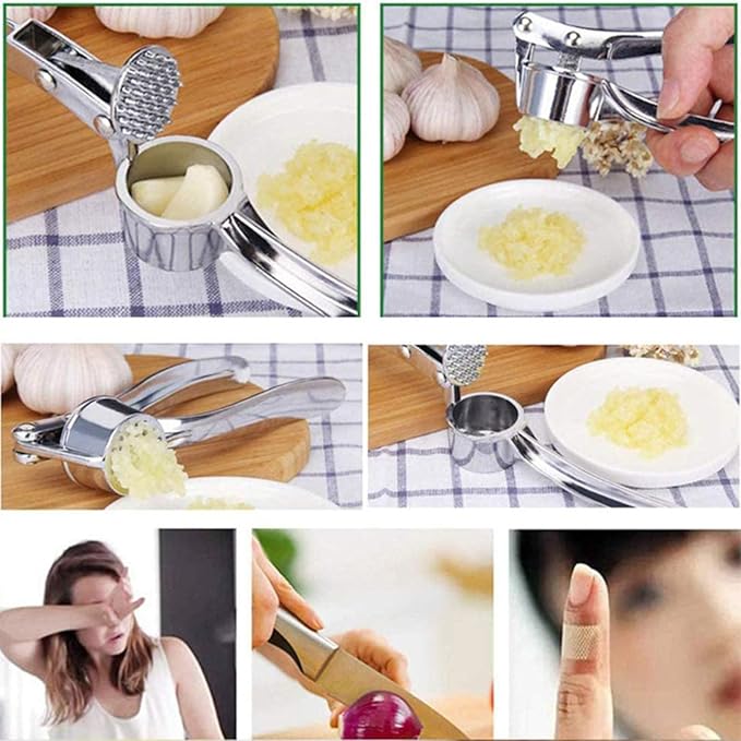NZM Garlic Press - 304 Stainless Steel Garlic Mincer & Crusher, Heavy Duty, Easy Squeeze, Rust Proof, Easy Clean - Garlic Press for Kitchen, Ginger Peeler Garlic Crusher