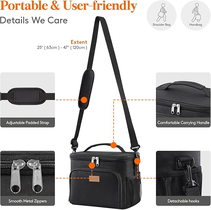 Lifewit Reusable Insulated Lunch Bag, Portable Cooler Freezable Soft Lunchbox Leakproof with Adjustable Shoulder Strap for Men Women Adult for Work Picnic or Travel, 15L 24 Can, Black