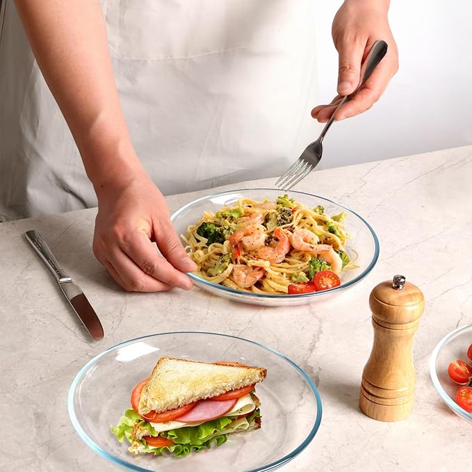 NUTRIUPS 2 Pack 9 inch Glass Plates - with Lipped Edge - Clear Tempered Glass Dinner Plates, Glass Serving Dinnerware for Pasta, Salad, Dishwasher and Microwave Safe