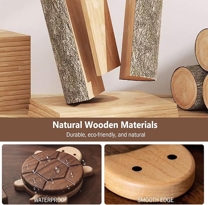 Adorable Turtle Wooden Coaster – Premium Heat-Resistant Drink Holder, Unique Turtle Design for Coffee, Tea, and Mug, for Home Decor and Kitchen