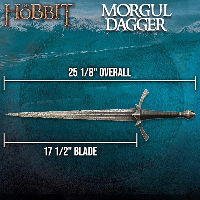 The Hobbit Morgul Dagger Blade Of The Nazgul | Stainless Steel Blade | Leather-Wrapped Grip | Solid Metal Hilt | Includes Wooden Wall Display | Certificate Of Authenticity
