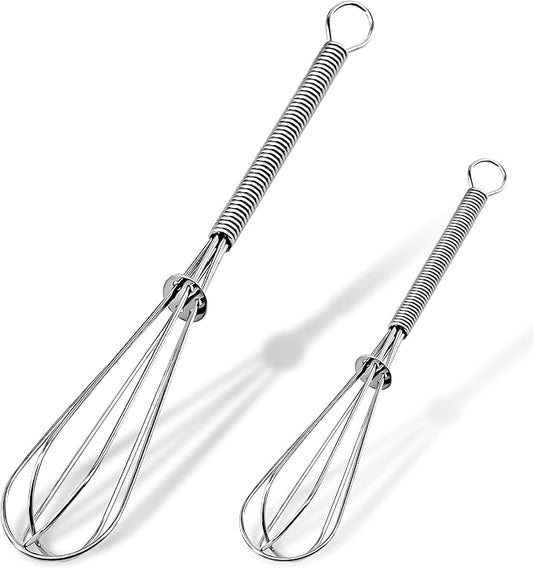 Anaeat Mini Wire Whisks, Set of 2 Portable Stainless Steel Kitchen Tiny Whisk & Egg Beater with Thick Wire - Sturdy Small Mixing Balloon for Cooking, Blending, Whiping, Beating and Stirring (5" + 7")
