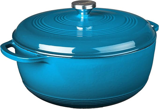Lodge Essential Enamel Cast Iron Dutch Oven with Lid - Oven-Safe Enamel Cookware up to 500° F - Heat-Retaining Braising & Roasting Pot - Non-Toxic Cookware - 7.5 Quart, Blue