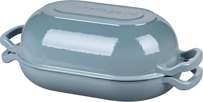 Enameled Cast Iron Sourdough Bread Oven, Dutch Oven, Loaf Cast Iron Bread Pan for Homemade Bread Baking, Meatloaf Pan with Lid, 5QT, Sea Salt