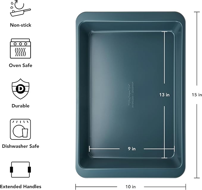 KitchenAid Nonstick Swiss Engineered Aluminized Steel Cake Pan, Dishwasher Safe, Agave, 9 x 13 Inch