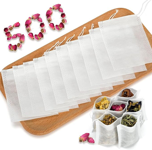 500Pcs Disposable Tea Bags for Loose Leaf Tea, Empty Tea Filter Bags with Cotton Drawstring, Fillable Tea Infuser Sachets for Loose Tea, Coffee, Herb, Spice and More (3.54"x 2.75")