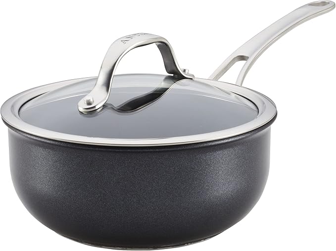 Anolon X SearTech Aluminum Nonstick Cookware Saucier with Lid, 2.5 Quart, Super Dark Gray