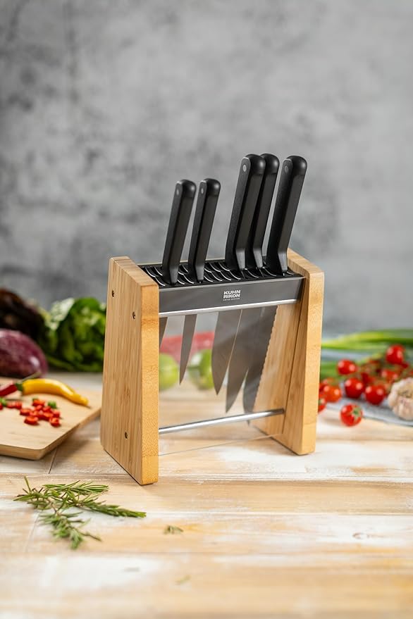 KUHN RIKON ICED Knife Block, Modern Knife Storage, Bamboo and Clear Panels, Removable Top Insert, Space Saving Countertop Knife Block