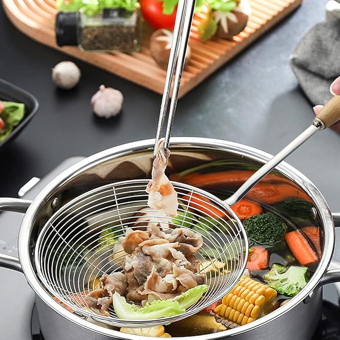 Spider Strainer & Slotted Spoon, 7.1 inch Skimmer, Stainless Steel Frying Spatula - Large Kitchen Cooking Tool