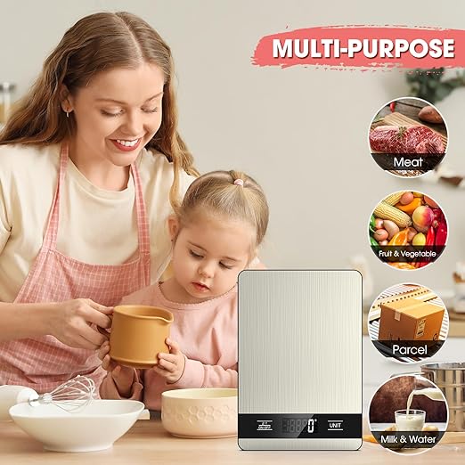 Mik-Nana Food Scale, 11lb Digital Kitchen Scale with LCD Display 6 Units Tare Function, Stainless Steel Weight Grams and Ounces for Baking, Cooking and Meal Prep (Batteries Included)