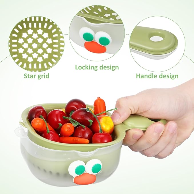 ABOOFAN 3Pcs Fruit Washing Bowl with Strainer, Dual-Layer Small Kitchen Colander with Handle, Vegetable Washing Draining Basket for Mini Berry Tomato Grape Washer