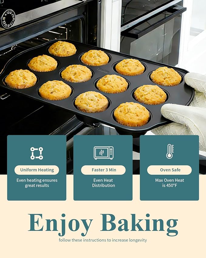 Nonstick Muffin Pan with 12 Silicone Baking Cups, Carbon Steel Muffin Tin for Muffins, Cupcakes, Egg Bites and more, Non Toxic, Easy to Clean, Dishwasher Safe, Foggy Gray