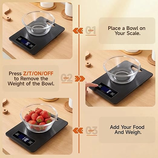 Digital Kitchen Scale & Food Weight Scale with Hang Loop, 11lb Baking Scale for Home and Kitchen, Precise Scales with Grams and Ounces, Stainless Steel (Black)