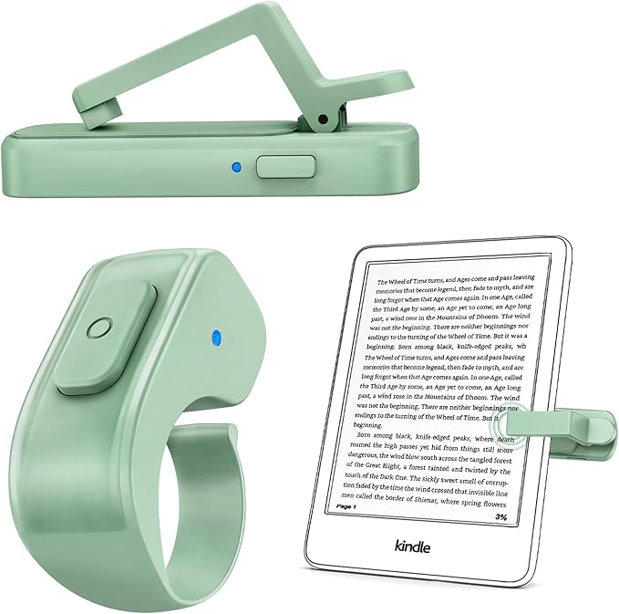 [Case-Friendly] Remote Control Page Turner Ring for Kindle Paperwhite Oasis Scribe Kobo eReaders, Camera Camcorder Remote Controls, Page Turner Clicker for iPhone ipad Tablets with Storage Bag Green