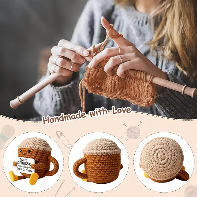 Coffee Lovers Cute Birthday Gifts for Women Men Positive Crochet Espresso Coffee Cup Desk Decor–Funny Emotional Gift for Best Friends Girlfriend Wife Husband Coworkers Thank You Valentins