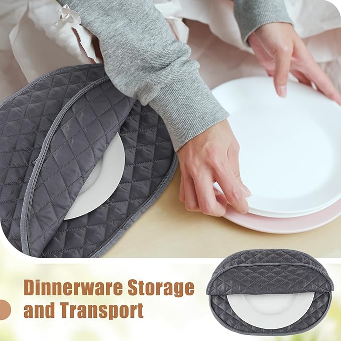 2 Pcs Large Platter Storage Case 22 x 17 Inches Quilted Stackable with Label Holder China Storage Containers for Plates and Serveware