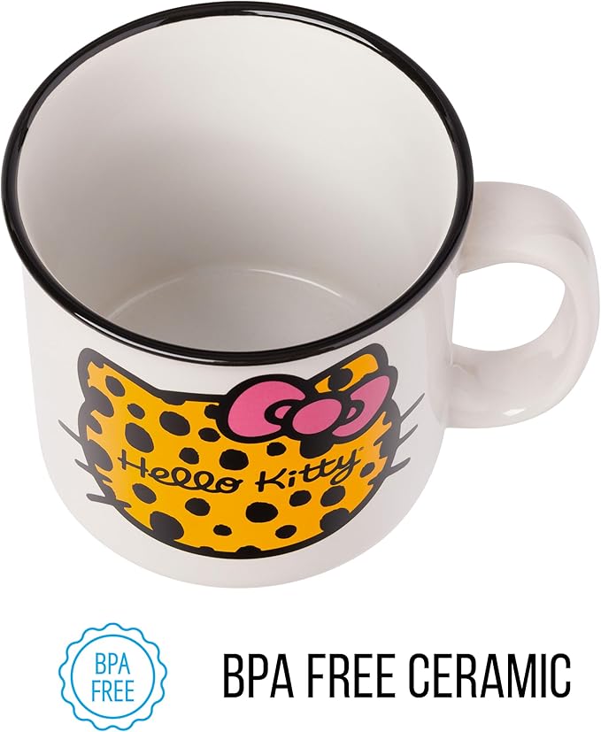 Silver Buffalo Sanrio Hello Kitty Cheetah Print Head Ceramic Camper Mug, 20 Ounces