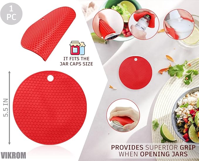 3 Pcs Rubber Jar Opener Grippers Tools for Seniors - Rubber Jar Opener Gripper Pad and 2 Openers for Seniors with Weak Hands, Ergonomic Handle, Easy to Use, Fits Up to 2.7 Inch Caps, Mothers Day Gift