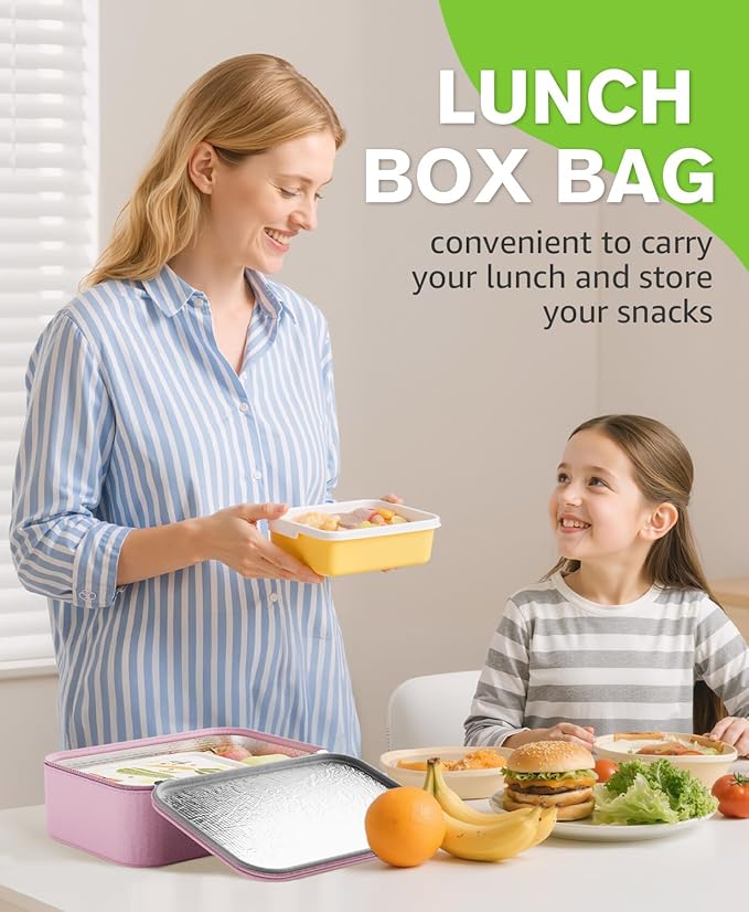 Small Lunch Box Insulated Lunch Bag for Women Men, Bento Kids Lunch Box, Compact Portable Thermal Meal Cooler Bags with Buckle Handle for Work & School, Pink 5L