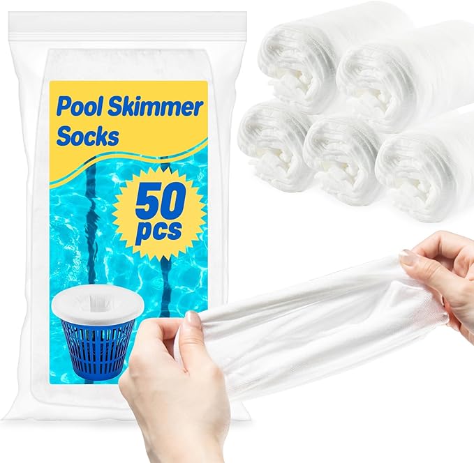 Sukh 50 Pack Pool Skimmer Socks - Pool Socks for Skimmer Basket, Traps Dog Hair, Sand, Pollen & Leaves, Protects Filter & Pump System, Universal Fit for Inground & Above Ground Pools, Pool Accessories