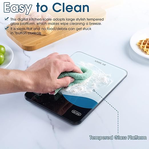 AIMILAR Bluetooth Kitchen Scale 10kg/22lb - Smart Nutrition Food Scale with App Calorie & Macro Tracker, Nutritional Analysis, USB-C Rechargeable, Tempered Glass, LED Display, Tare, g/lb:oz/oz/ml