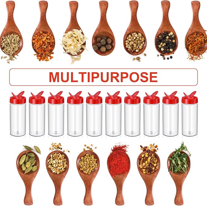 Zhehao 24 Pieces Plastic Spice Containers Plastic Spice Bottles Clear Reusable Large Empty Seasoning Jars with Shaker Lids for Kitchen Storage Seasoning Powder Herbs(16 oz,Cylinder,Clear and Red)