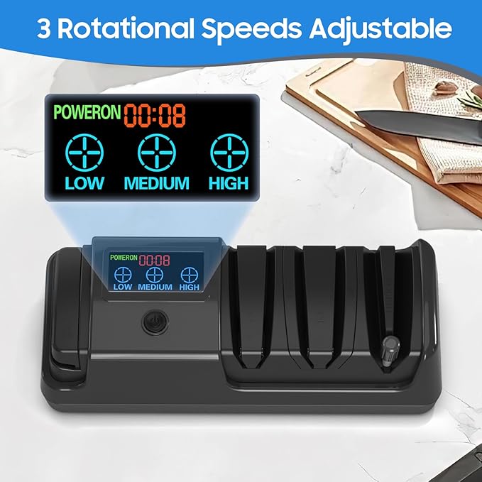 5-in-1 Electric Knife Sharpener for Kitchen Knives, with 100% Diamond Abrasives, 3 Adjustable Speeds, Quickly Sharpening for Straight/Serrated/Kitchen Knives, Scissors